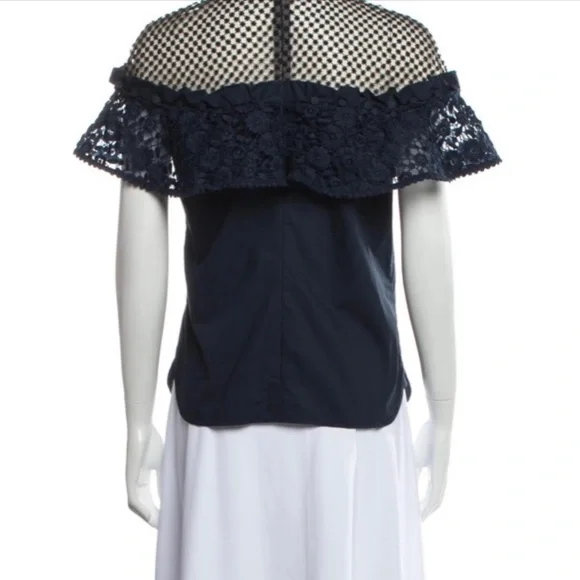 Self-Portrait Navy Lace Blouse - Picture 3 of 9